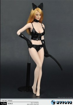 画像1: ZYTOYS 1/6 Black Sexy Cat Girl Clothes set 猫耳リボン 女性フィギュア用 ZY5010 *お取り寄せ