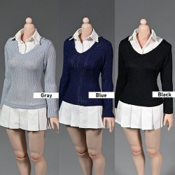 画像1: FBT-st 1/6 フィギュア用 女性 服 ニットセーター 付け襟 付けスカート ワンピース ドレス *予約