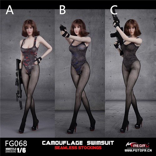 Fire Girl Toys 1/6 FG068 カモ スイムスーツ with シームレス ストッキング 3種 *お取り寄せ 