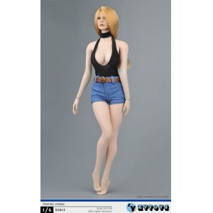 画像: ZYTOYS 1/6 ZY5026 女性 深めVネック ボディスーツ＆ショート デニムパンツ セット *お取り寄せ