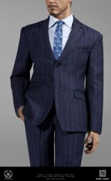画像: POPTOYS 1/6 X35 男性 メンズ ブルー ストライプ  ”トニー” スーツ BD001 再生産 *お取り寄せ