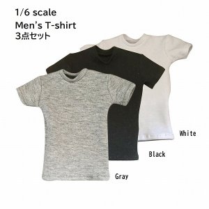 画像: 1/6 男性フィギュア用 Tシャツ 3点セット 丸首 クルーネック メンズ ラウンドカット *お取り寄せ