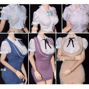 画像: Custom 1/6 女性用 ちょうちん袖 ショート丈 シャツ 、リボンタイ等 9種 アクションフィギュア用 *予約